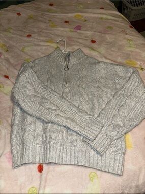 SO Gray Cable-Knit Half-Zip Pullover